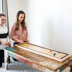 Yard Games Curling And Shuffleboard (2 In 1 Table Top Game With 8 Rolling Discs)