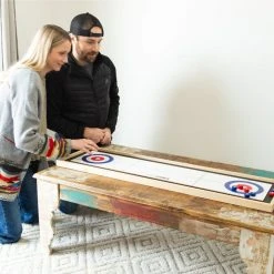 Yard Games Curling And Shuffleboard (2 In 1 Table Top Game With 8 Rolling Discs)