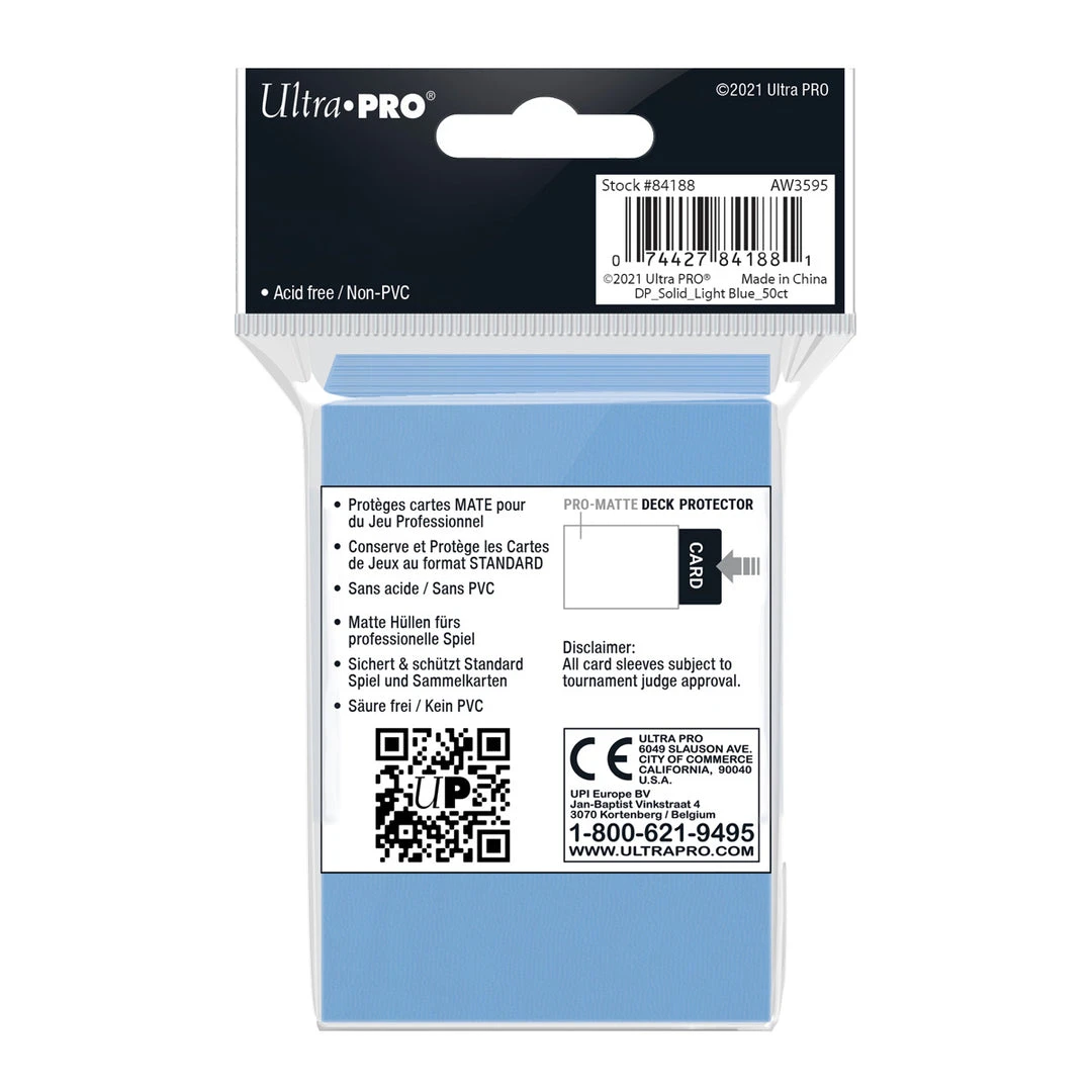 Ultra Pro - PRO-Matte 50ct Standard Deck Protector® Sleeves: Light Blue 2 Ultra Pro - PRO-Matte 50ct Standard Deck Protector® Sleeves: Light Blue