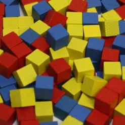 MeepleSource Accessories 150-Piece Set Of Mixed 8mm Cubes (Red, Yellow, And Blue)