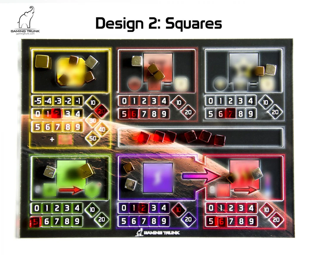 Gaming Trunk - Acrylic Single Sided Overlay For Terraforming Mars™ Player Mats. Design 2 - SQUARES 1 Gaming Trunk - Acrylic Single Sided Overlay For Terraforming Mars™ Player Mats. Design 2 - SQUARES