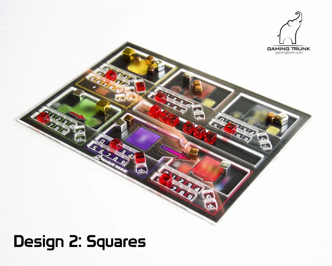Gaming Trunk - Acrylic Single Sided Overlay For Terraforming Mars™ Player Mats. Design 2 - SQUARES 2 Gaming Trunk - Acrylic Single Sided Overlay For Terraforming Mars™ Player Mats. Design 2 - SQUARES