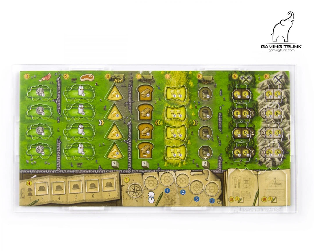 Gaming Trunk - Acrylic Overlay With A Backboard For Clans Of Caledonia Player Board. A Set Of Four (for First Edition Of The Game) 3 Gaming Trunk - Acrylic Overlay With A Backboard For Clans Of Caledonia Player Board. A Set Of Four (for First Edition Of The Game)